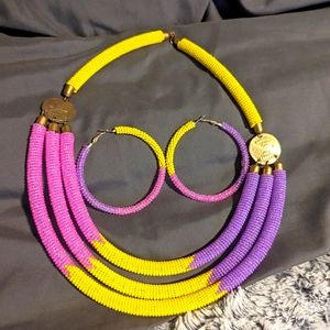Beaded necklace and earring set